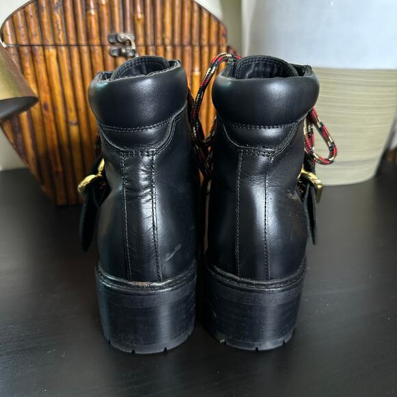 SANDRO PARIS Noir Grant Lace Up Leather Combat Buckle Boots Black - Picture 6 of 10